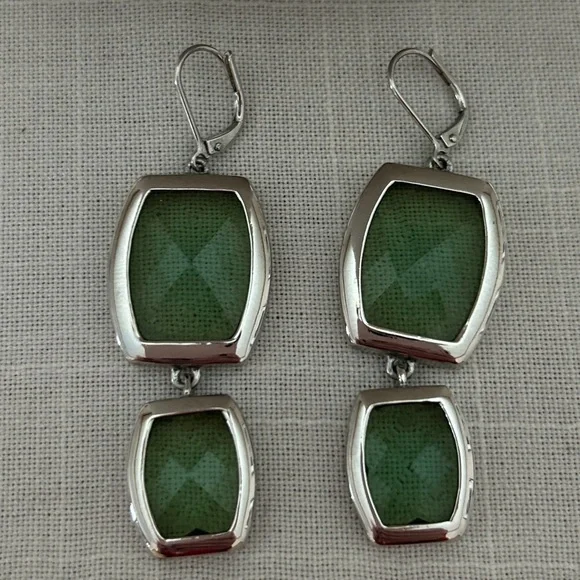 Anne Klein Green Silver Drop Earrings - Picture 3 of 4